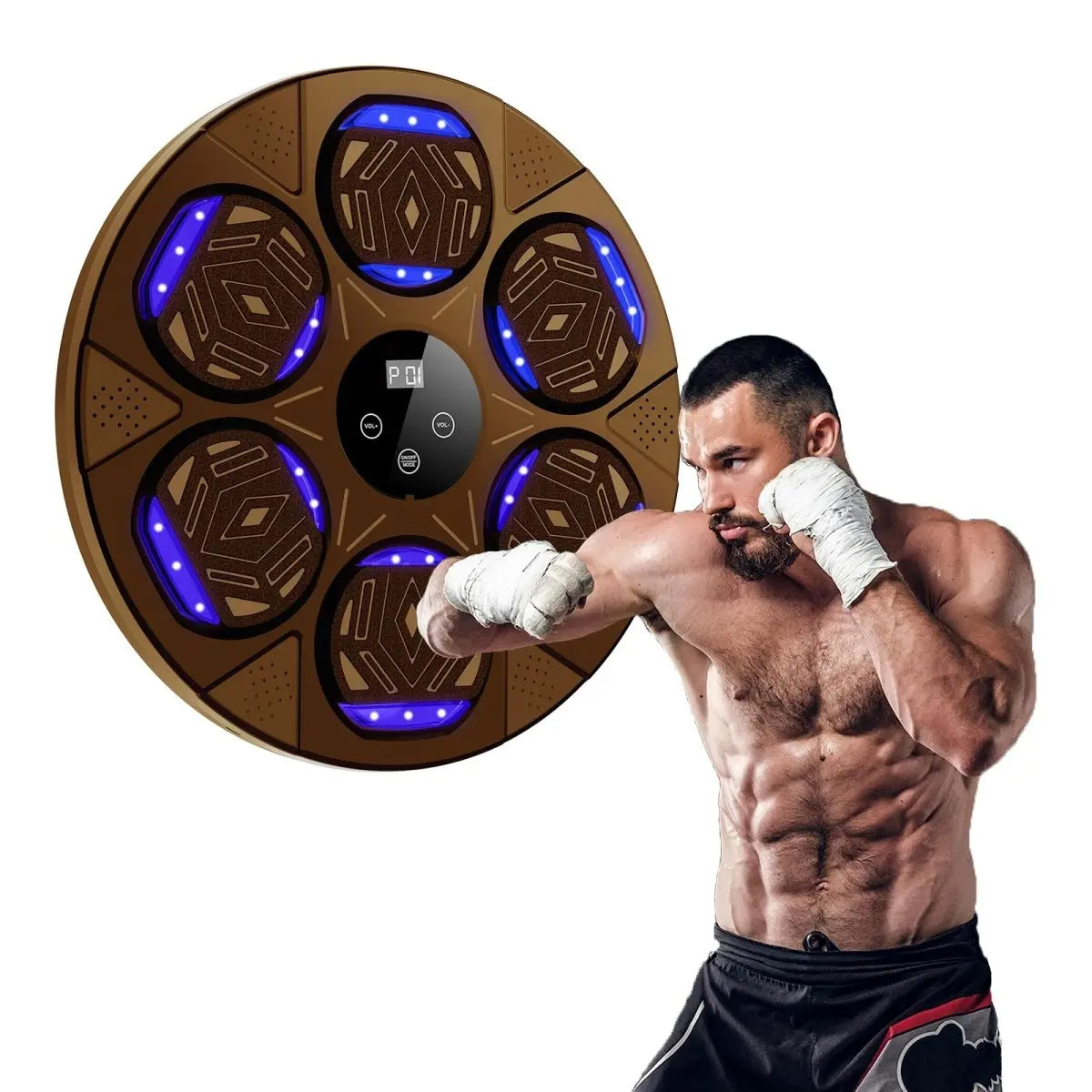 craques music boxing machine for home mounted on wall with man boxing and blue LED lights
