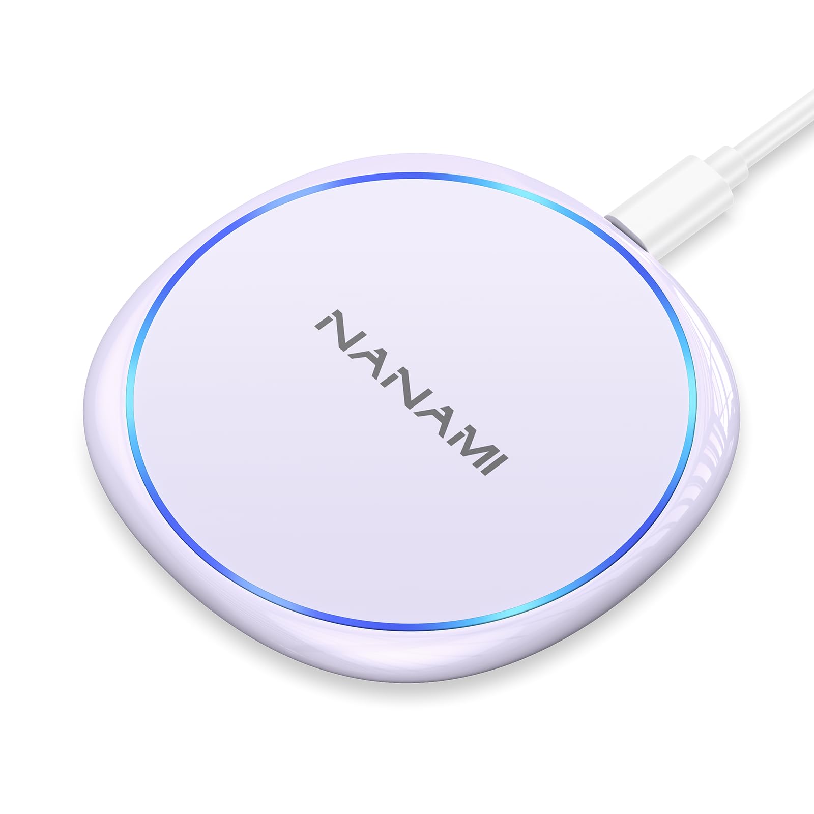 craques fast wireless charger for iPhone with sleek white design and blue LED ring