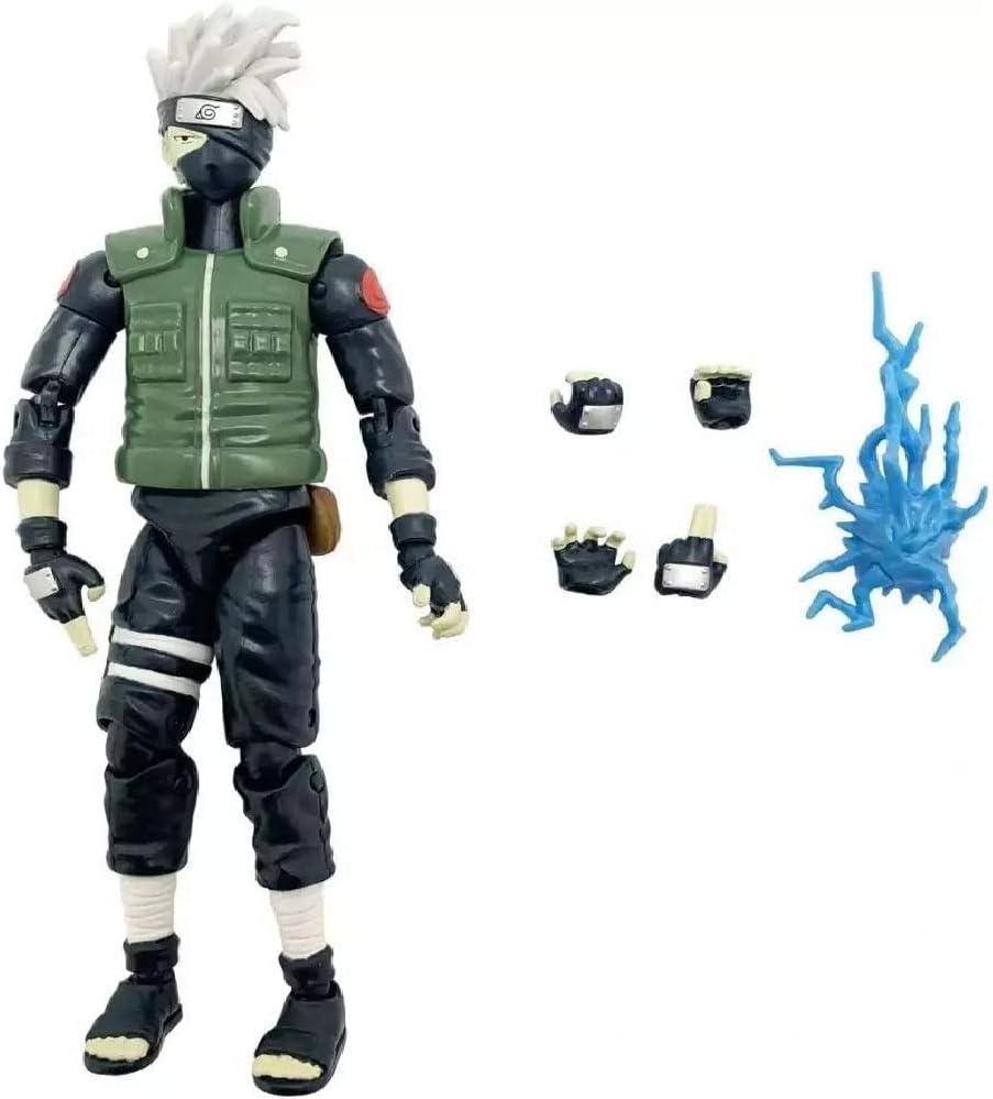 Naruto Kakashi action figure with green vest black outfit interchangeable hands and blue lightning effect