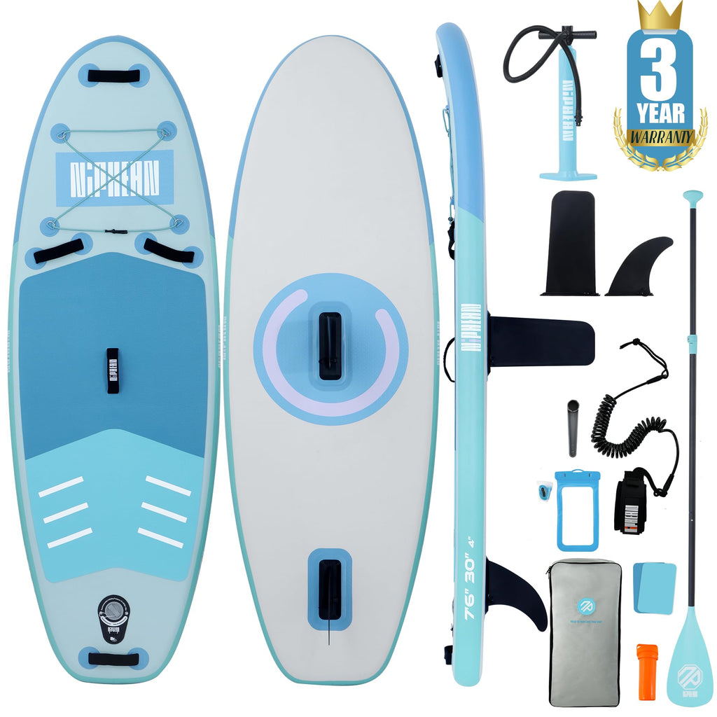 Craques inflatable stand up paddle board in blue with pump paddle fins leash and storage bag