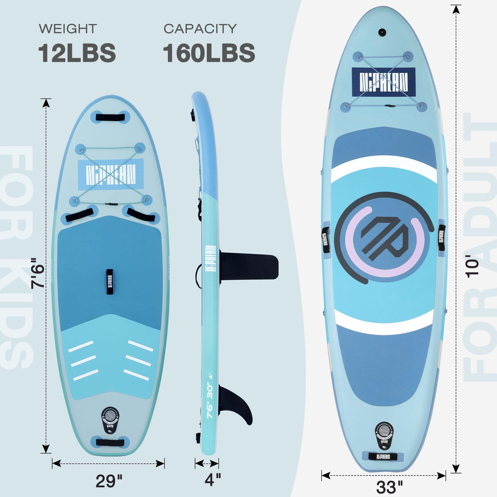 Craques inflatable stand up paddle board in blue with dimensions and weight capacity details