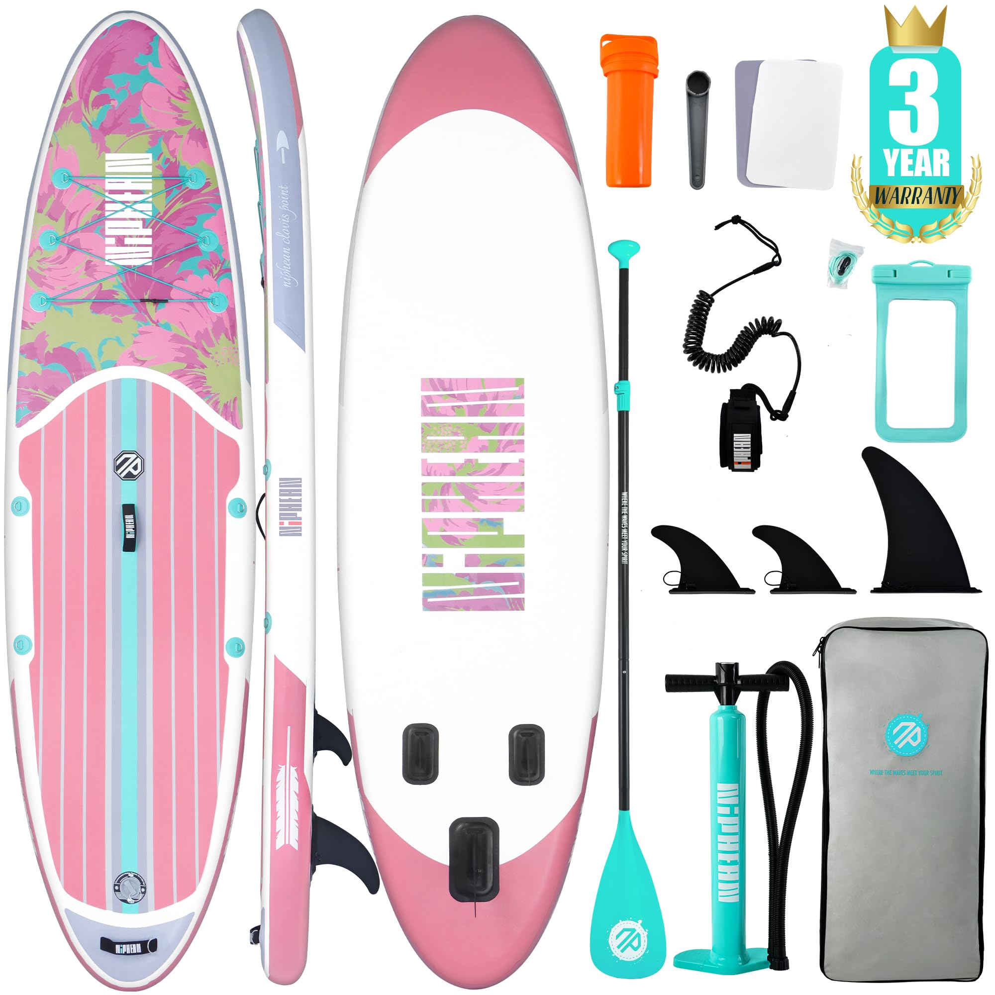 craques inflatable stand up paddle board in pink with paddle pump fins repair kit and carrying bag
