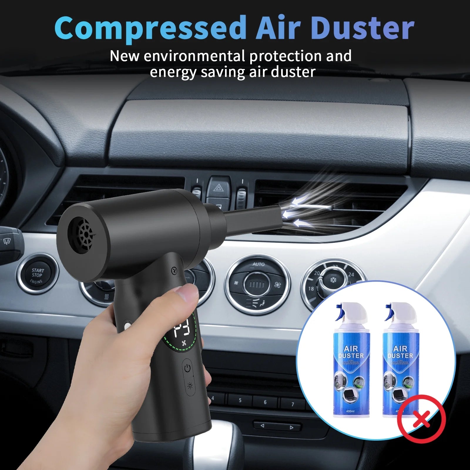Craques high power air duster for electronics cleaning car dashboard vents with energy-saving design