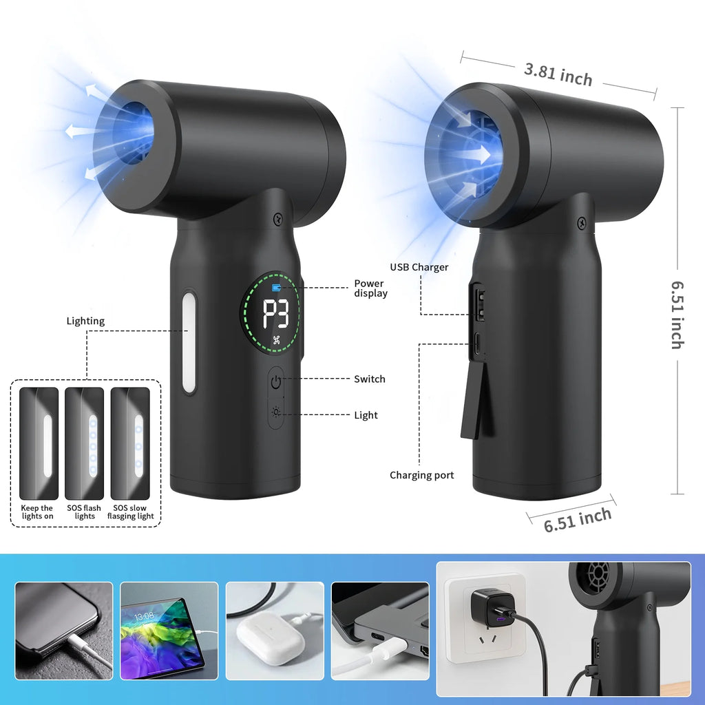 Craques high power air duster for electronics with digital power display and USB charging port