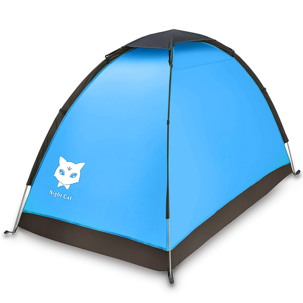 Craques blue and black 1 person backpacking tent with Night Cat logo and lightweight frame