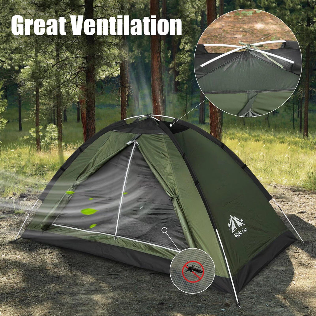 Craques 1 person backpacking tent in green with great ventilation and insect protection for outdoor camping
