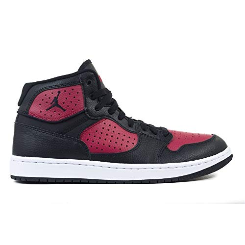 Nike men's hi-top sneakers in black and red with perforated leather and white sole
