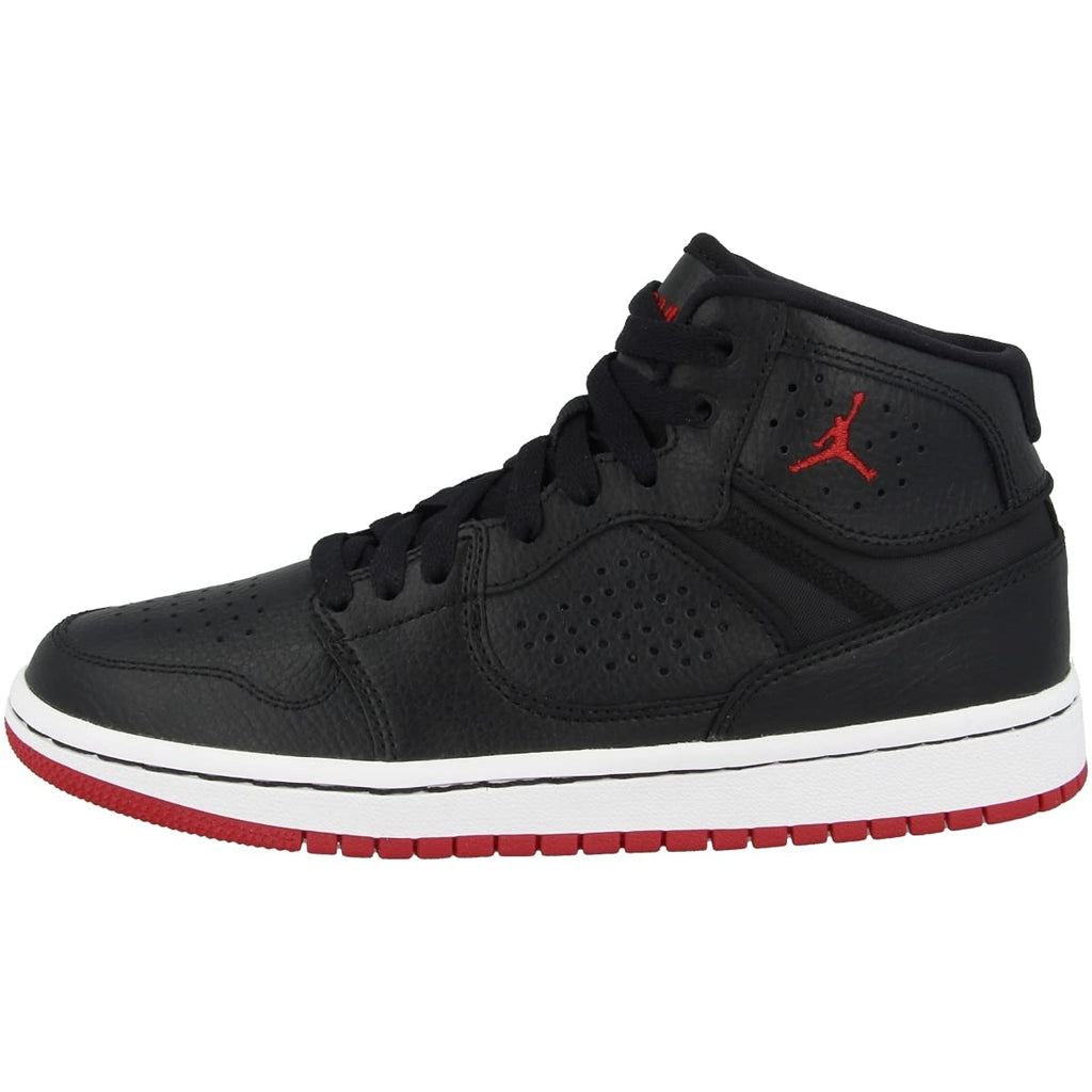 Nike men's hi-top sneakers in black with red logo and white sole by craques