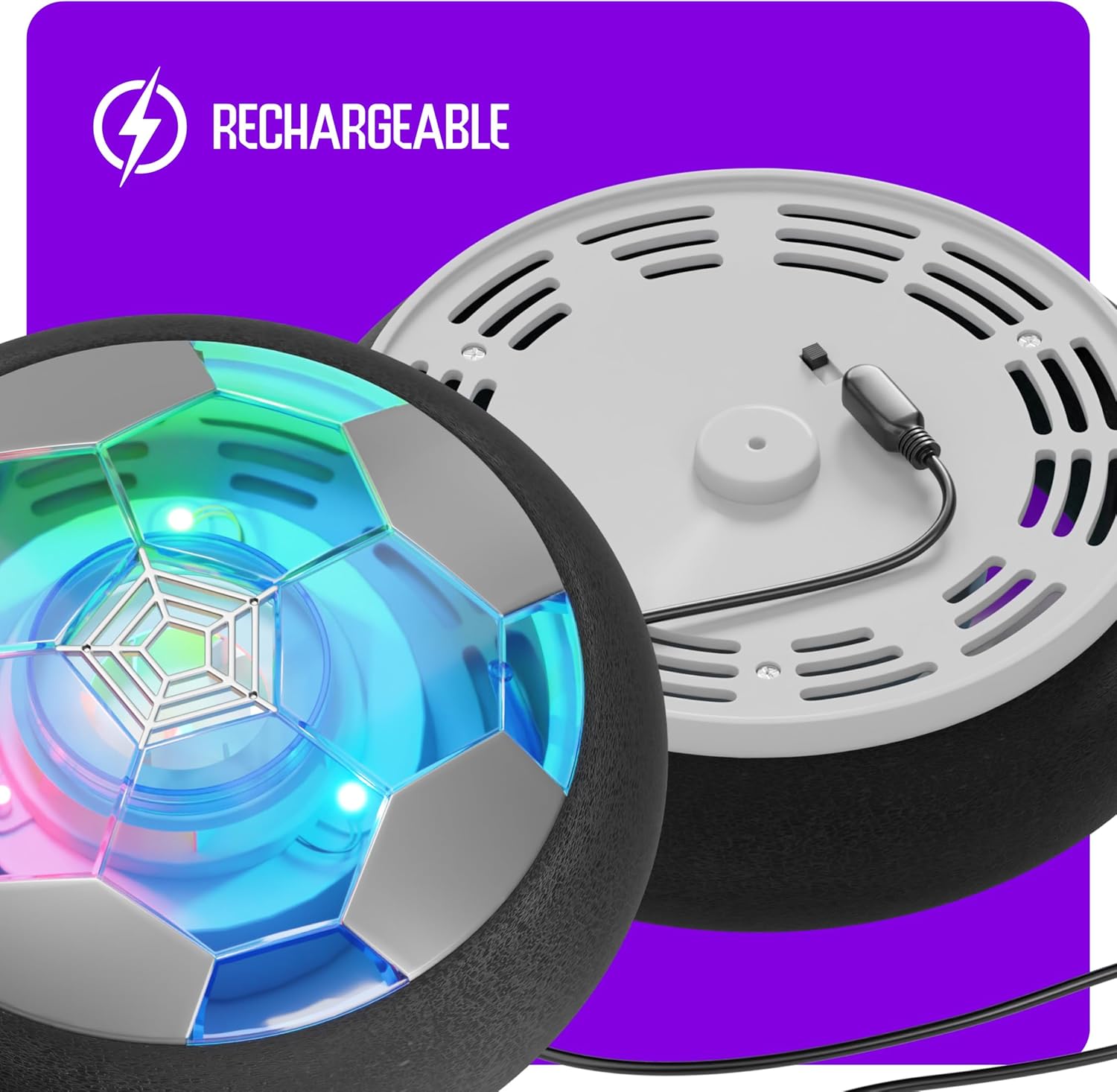 Craques rechargeable hover soccer ball for kids with LED lights and foam bumper for indoor play