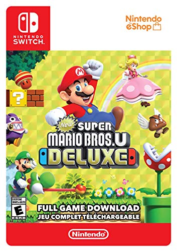 Super Mario Bros U Deluxe Switch game cover featuring Mario and friends with Nintendo Switch branding
