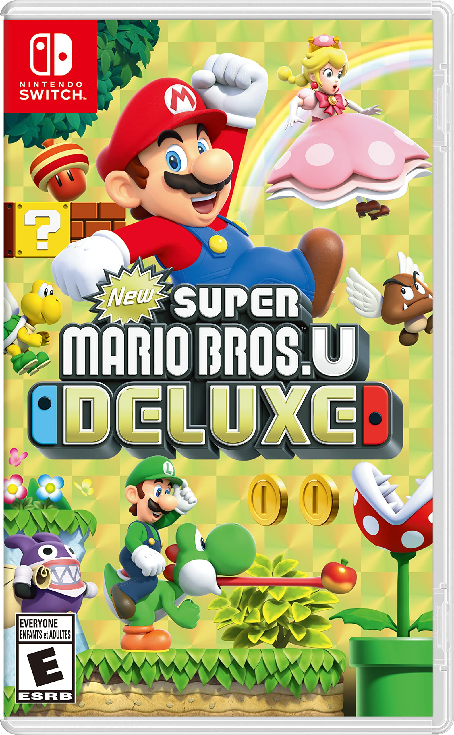Nintendo Switch game cover for Super Mario Bros U Deluxe Switch featuring Mario, Luigi, and other characters