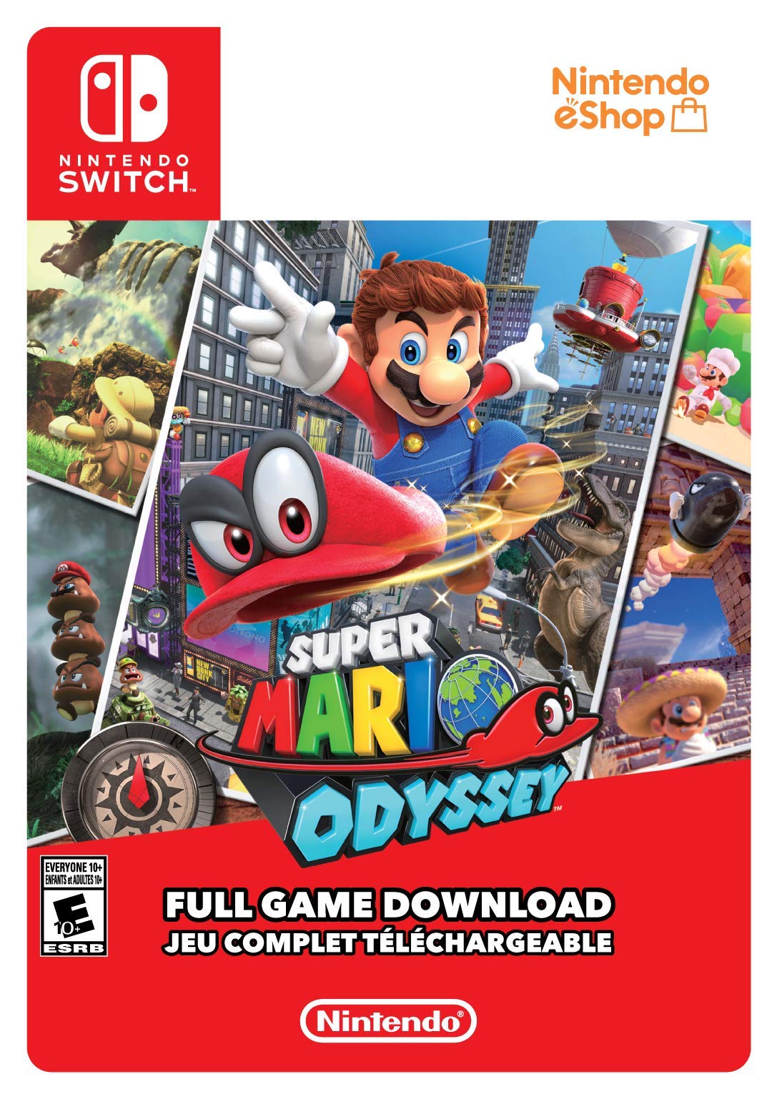 Super Mario Odyssey Nintendo Switch full game download cover art featuring Mario and Cappy in vibrant adventure scene
