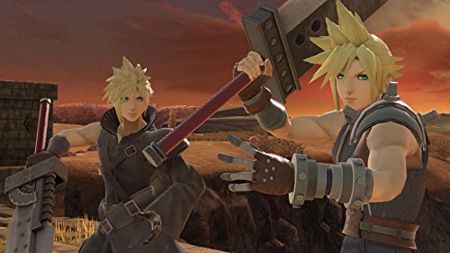 Super Smash Bros Ultimate Nintendo Switch featuring Cloud Strife characters wielding swords in a desert battleground