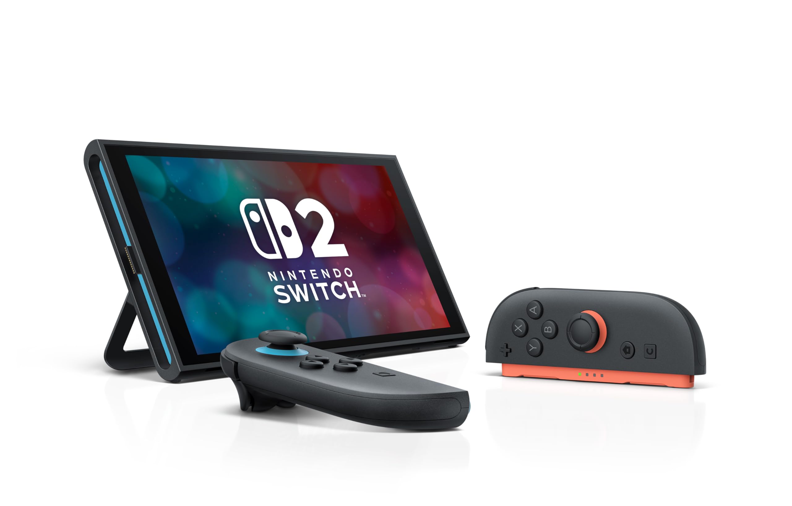 Nintendo Switch 2 console bundle with tablet display and detachable black and orange controllers