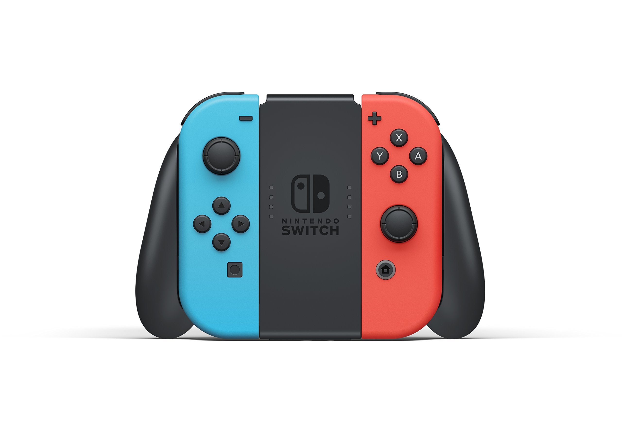 Nintendo Switch console deal featuring red and blue Joy-Con controllers attached to the main console unit