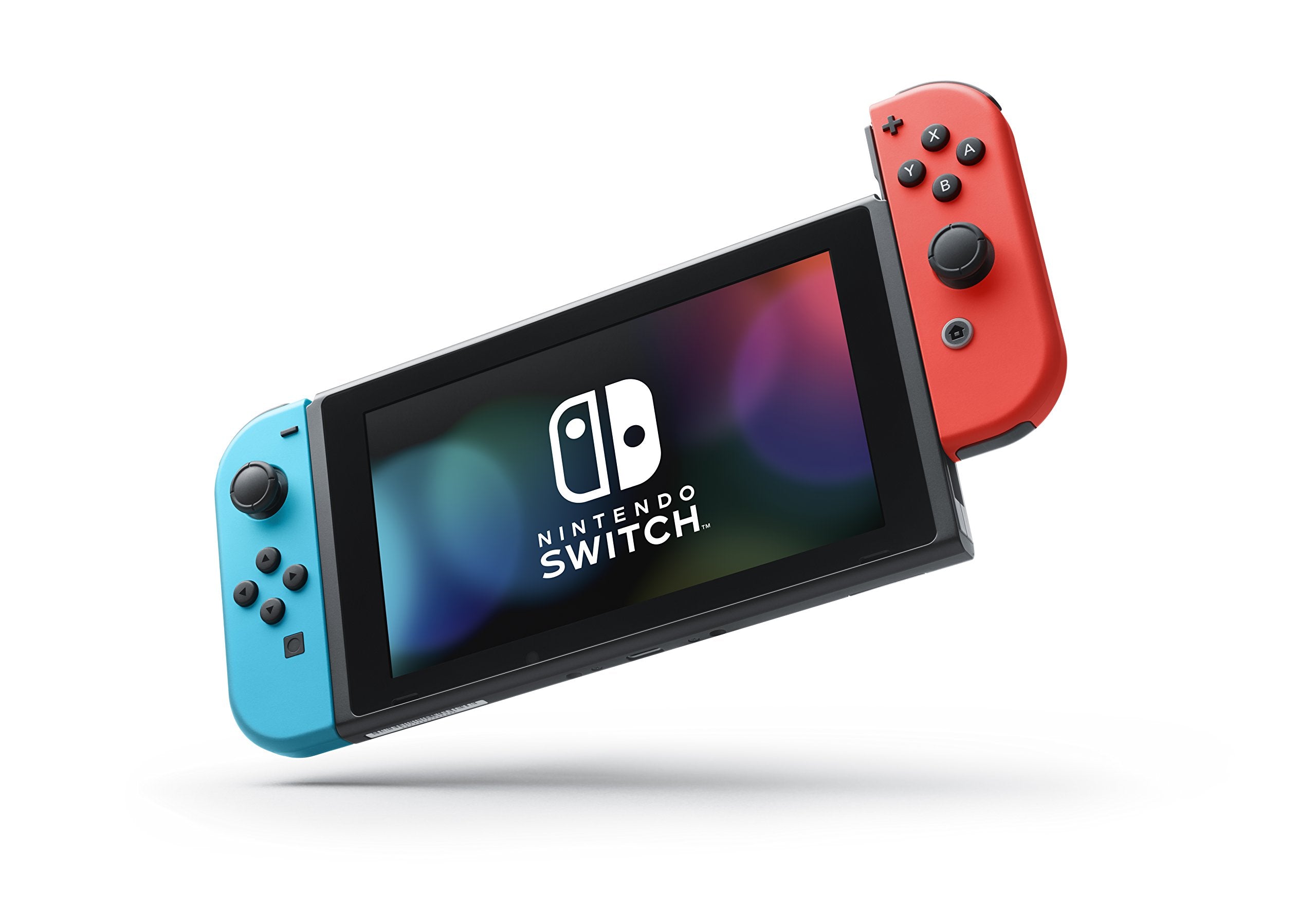 Nintendo Switch console deal showing handheld gaming device with blue and red Joy-Con controllers
