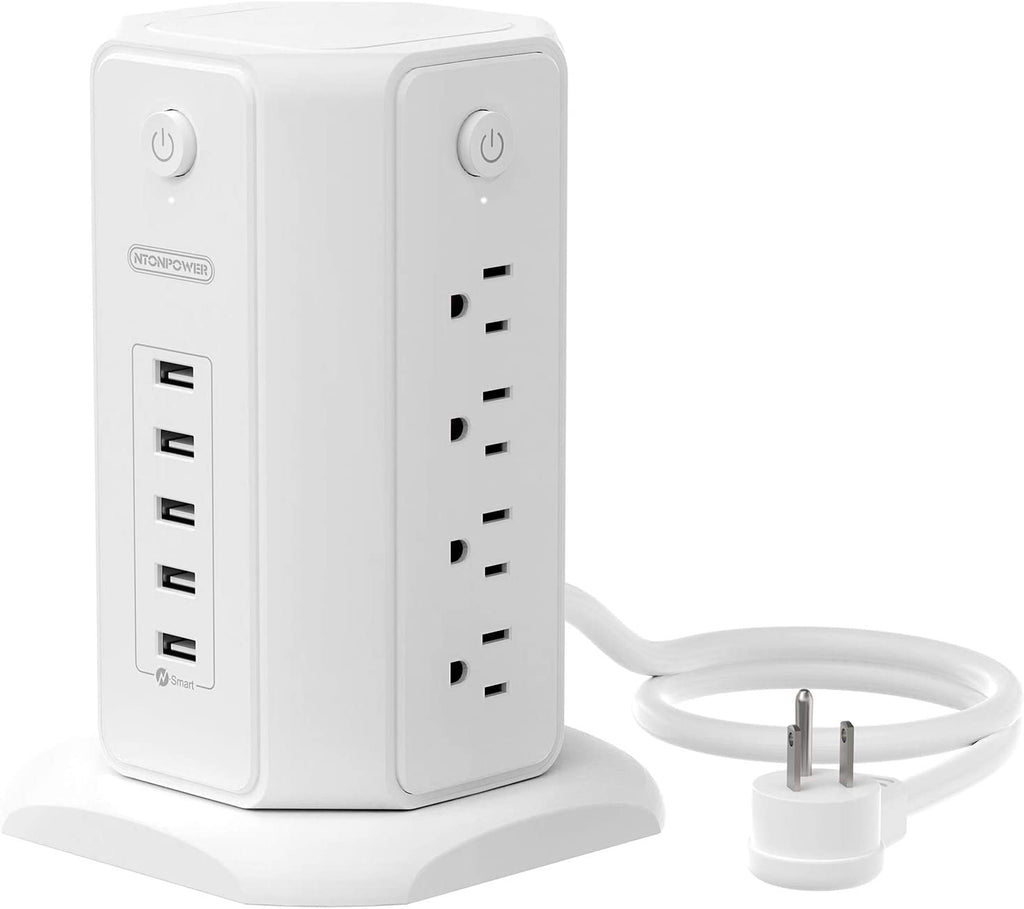 Craques white power strip tower with USB ports and multiple outlets on a compact base