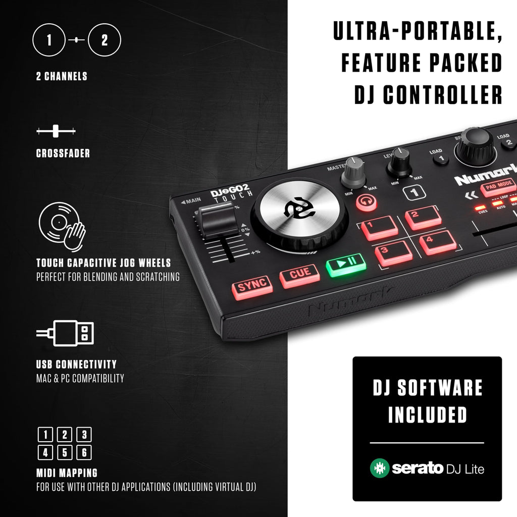 Craques compact DJ controller for beginners with 2 channels crossfader jog wheels and USB connectivity
