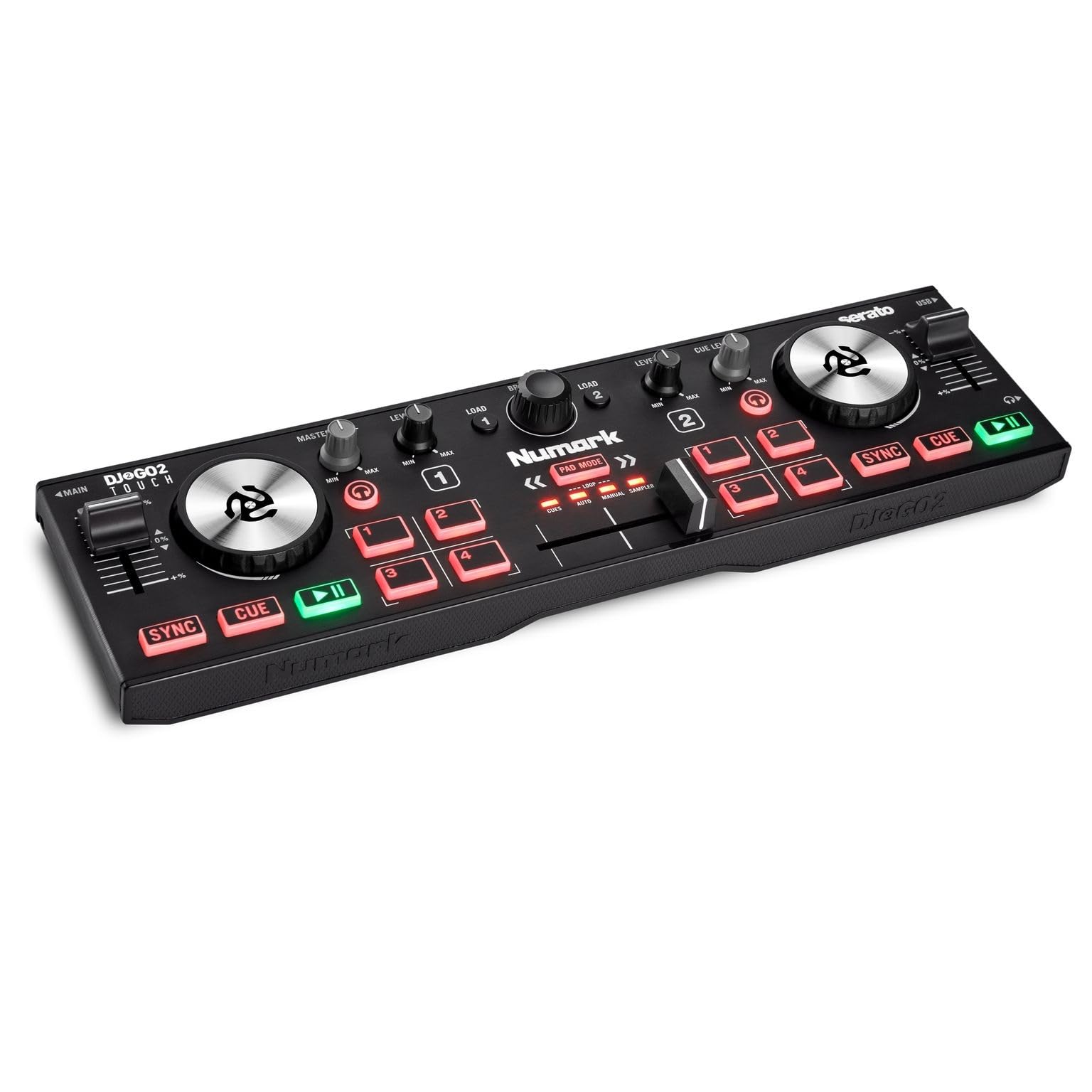 Numark DJ controller with dual jog wheels and illuminated pads compact DJ controller for beginners