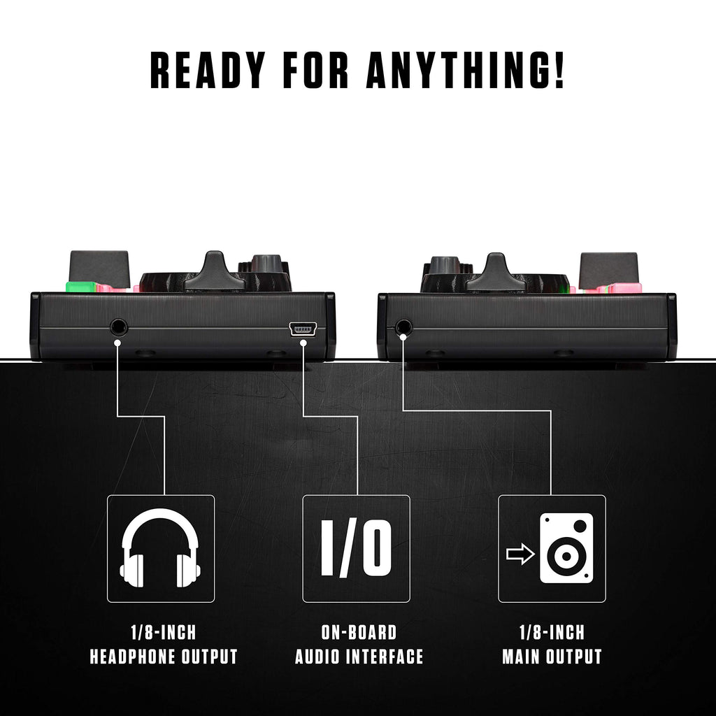 Compact DJ controller for beginners with 1 8 inch headphone output on board audio interface and main output