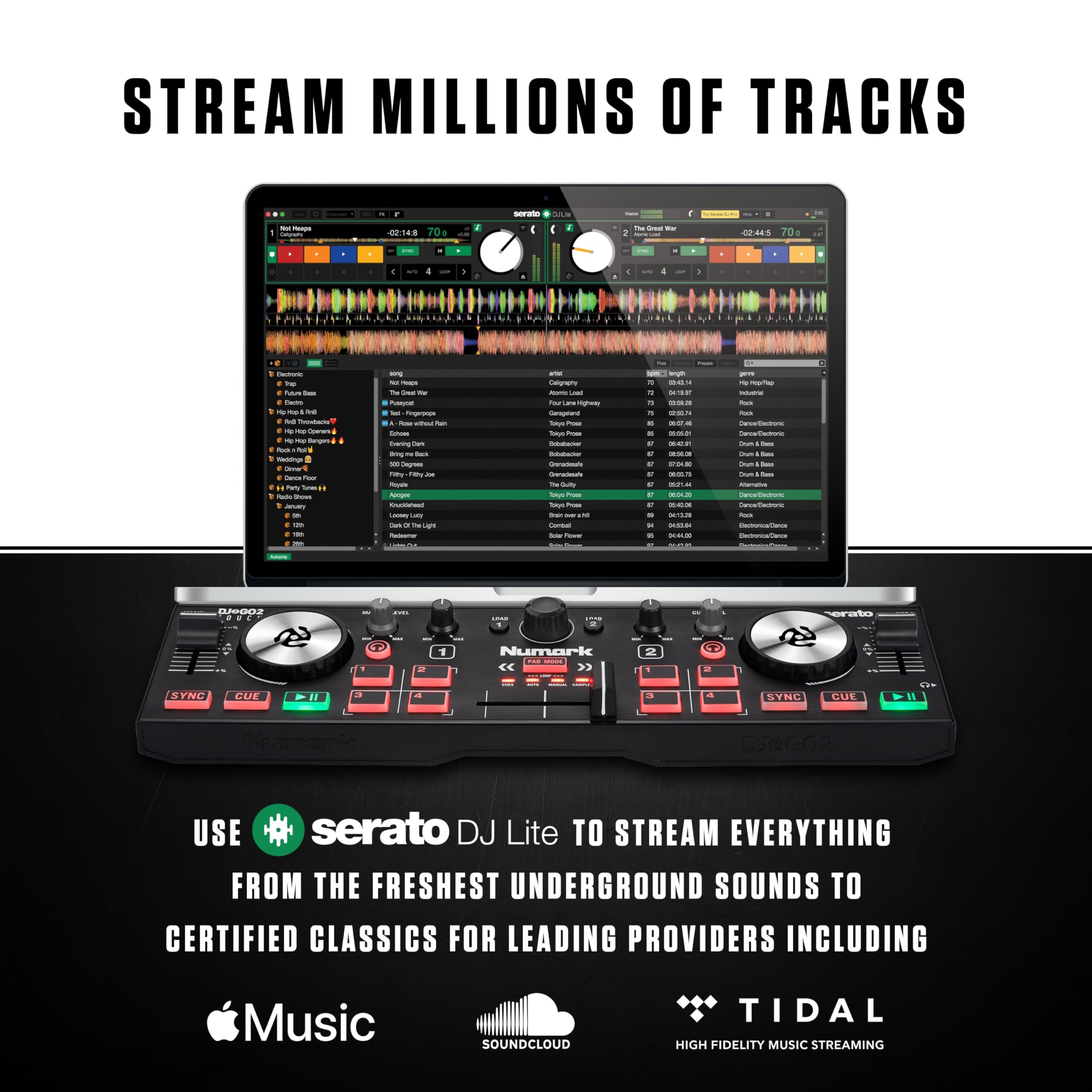 Craques compact DJ controller for beginners with Serato DJ Lite software for streaming millions of tracks