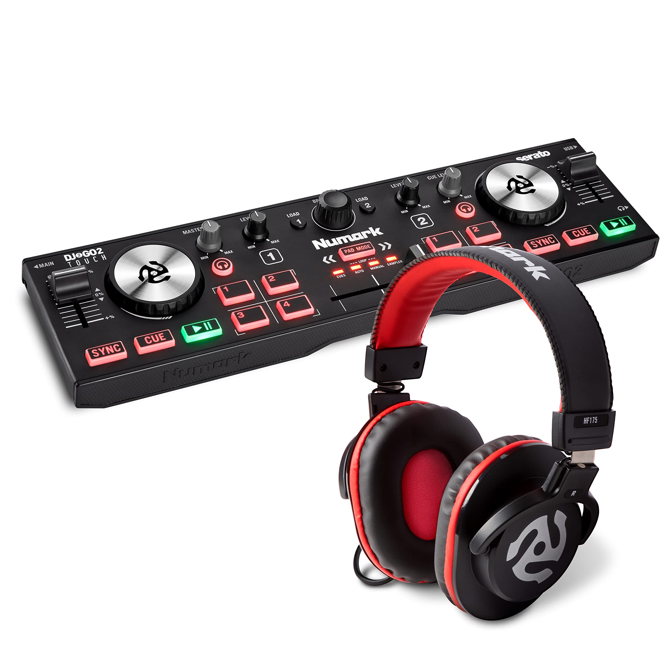 Compact DJ controller for beginners by craques with headphones and illuminated controls