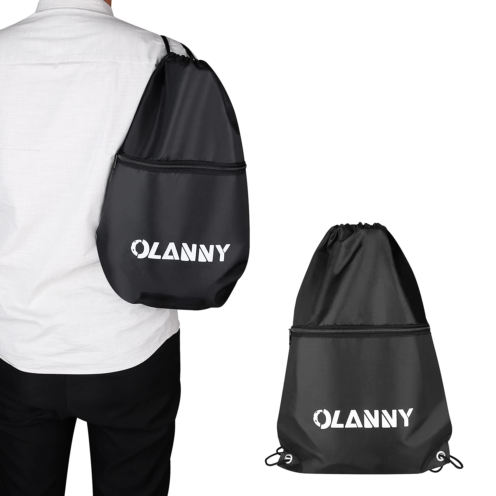 Black drawstring paddle bag for graphite pickleball paddle set with OLANNY logo