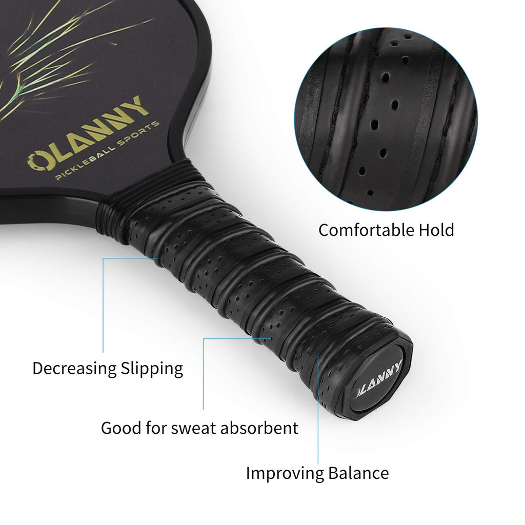Graphite pickleball paddle set with black textured grip for comfortable hold and improved balance