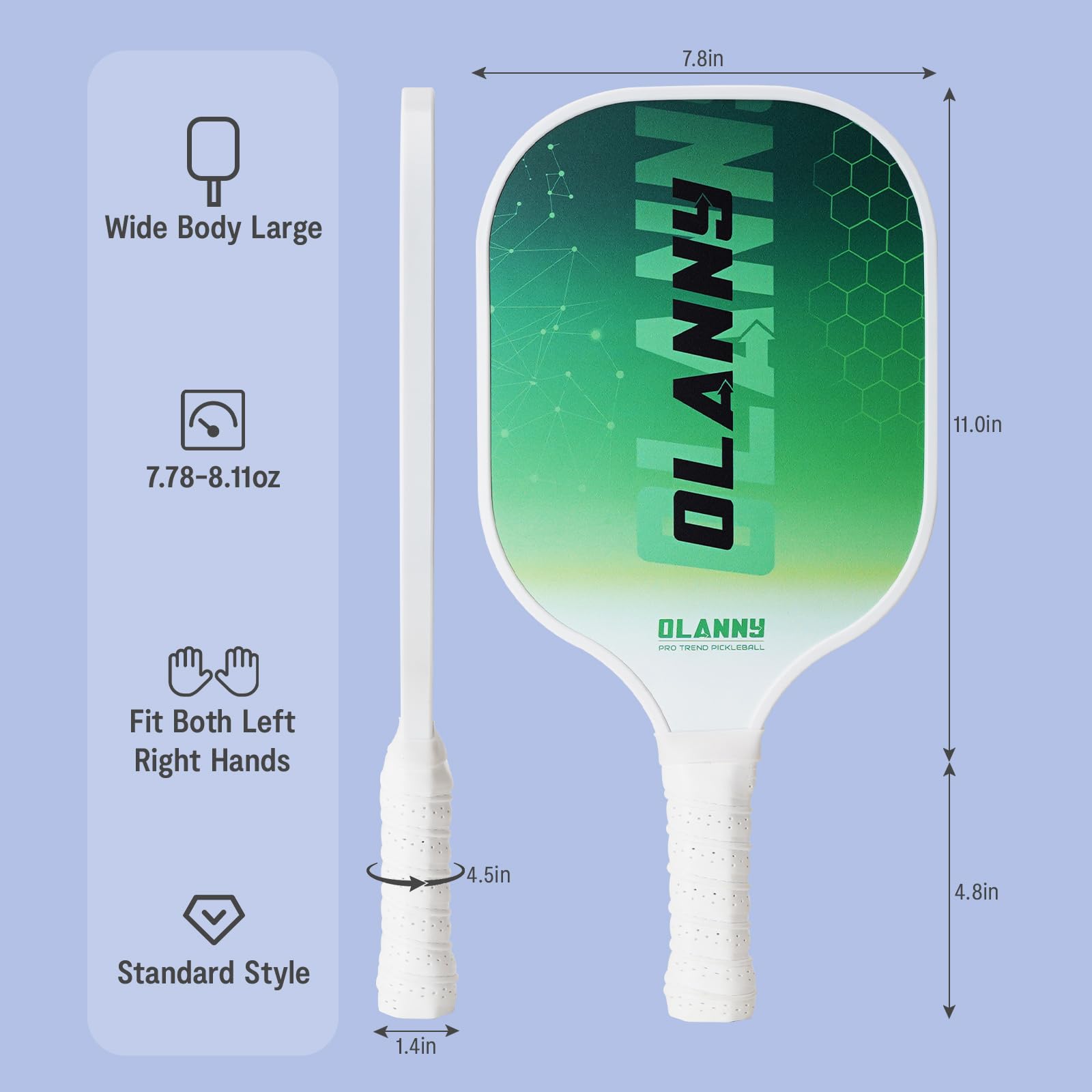 Graphite pickleball paddle set with wide body, lightweight design, fits left and right hands
