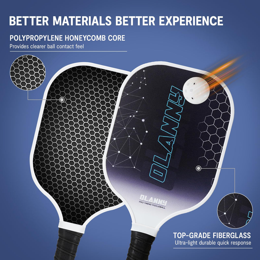 Graphite pickleball paddle set with polypropylene honeycomb core and top-grade fiberglass for better ball contact and quick response