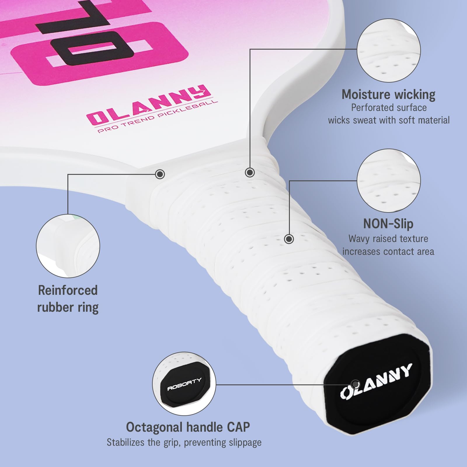 Craques graphite pickleball paddle set with reinforced rubber ring and moisture wicking non-slip handle