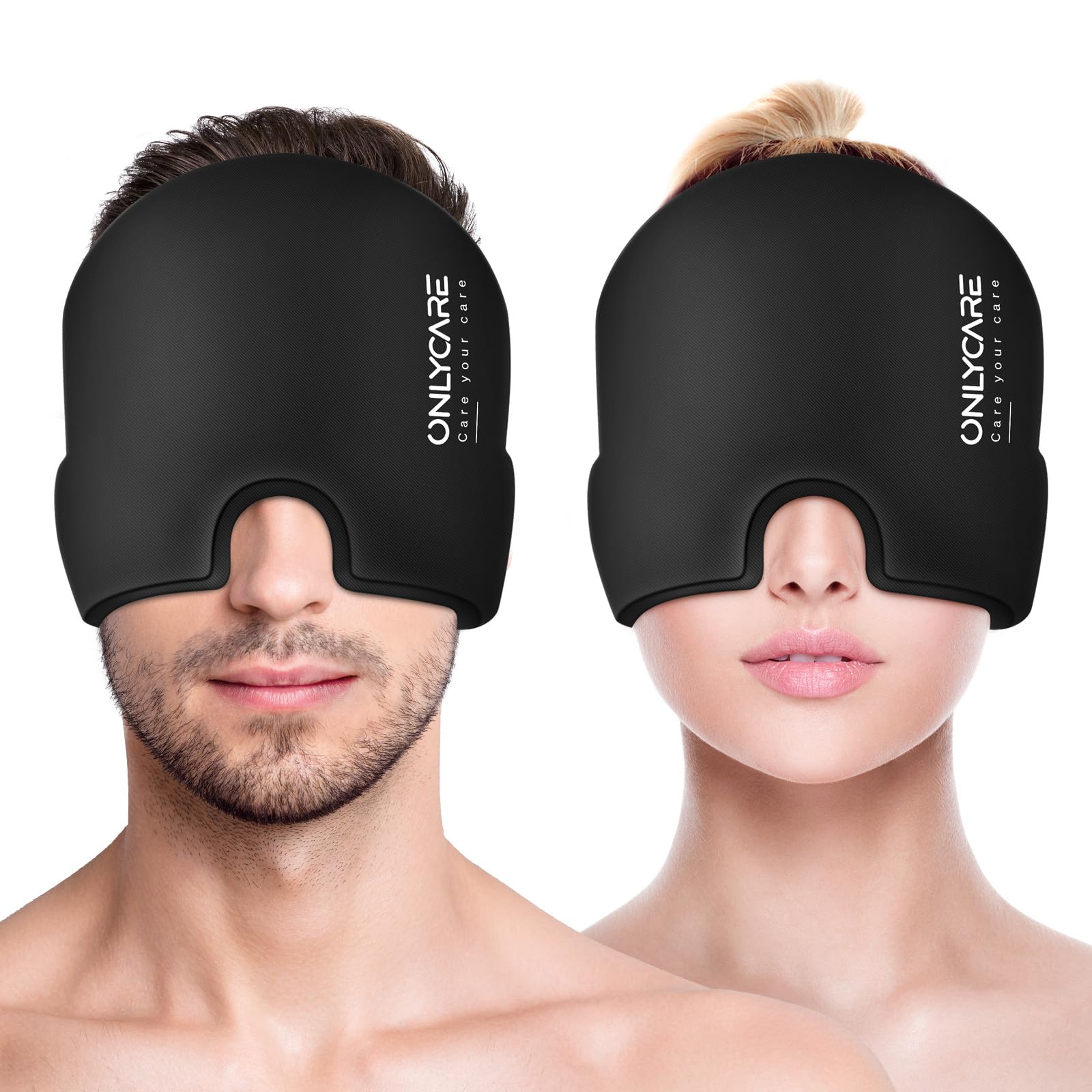 Craques migraine relief cap in black worn by man and woman for headache and migraine comfort