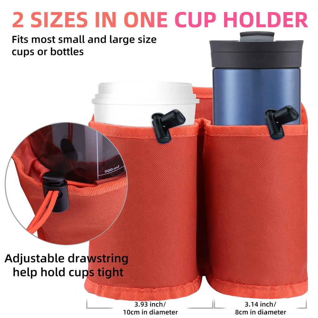Craques travel cup holder for luggage with two sizes fits small and large cups or bottles with adjustable drawstring
