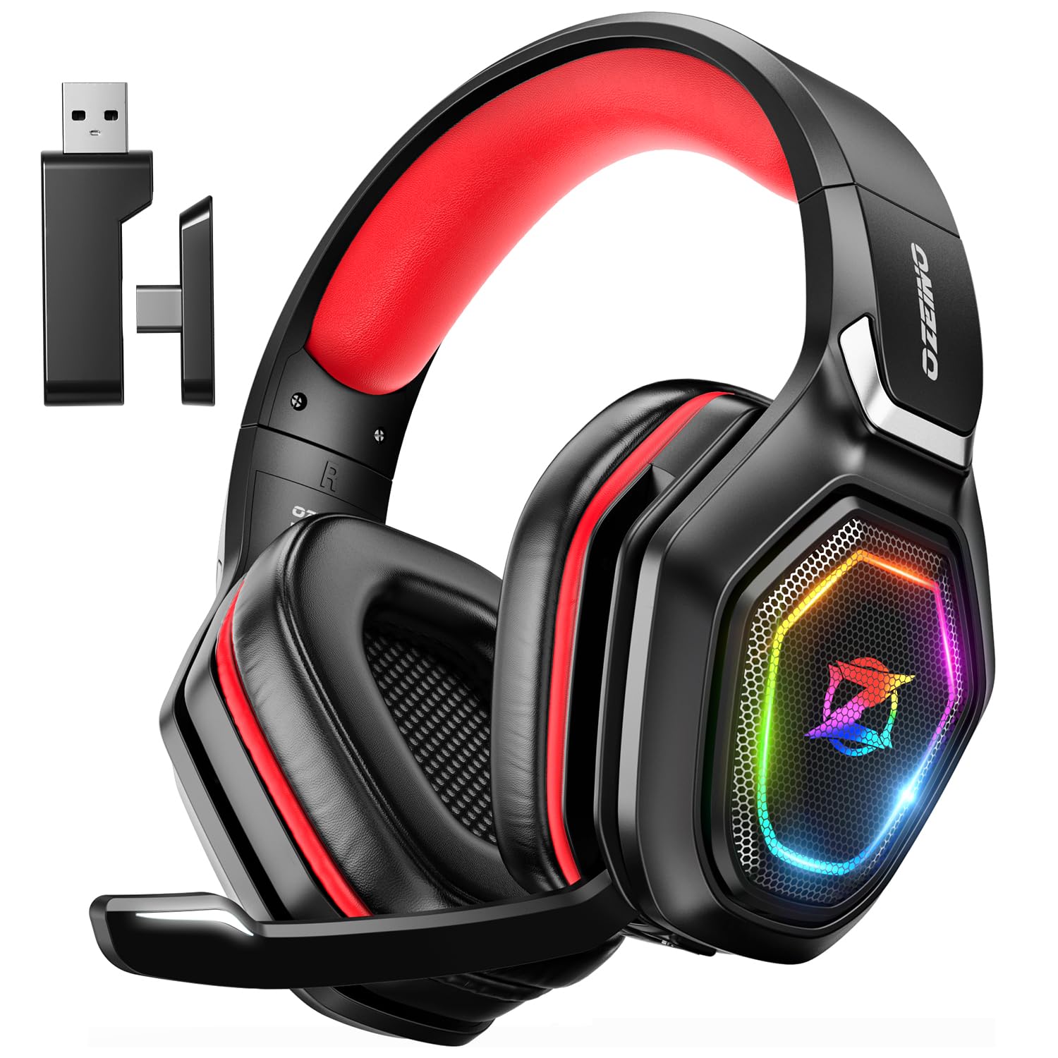 Craques wireless gaming headset for PC with RGB lighting padded ear cups and USB wireless adapter