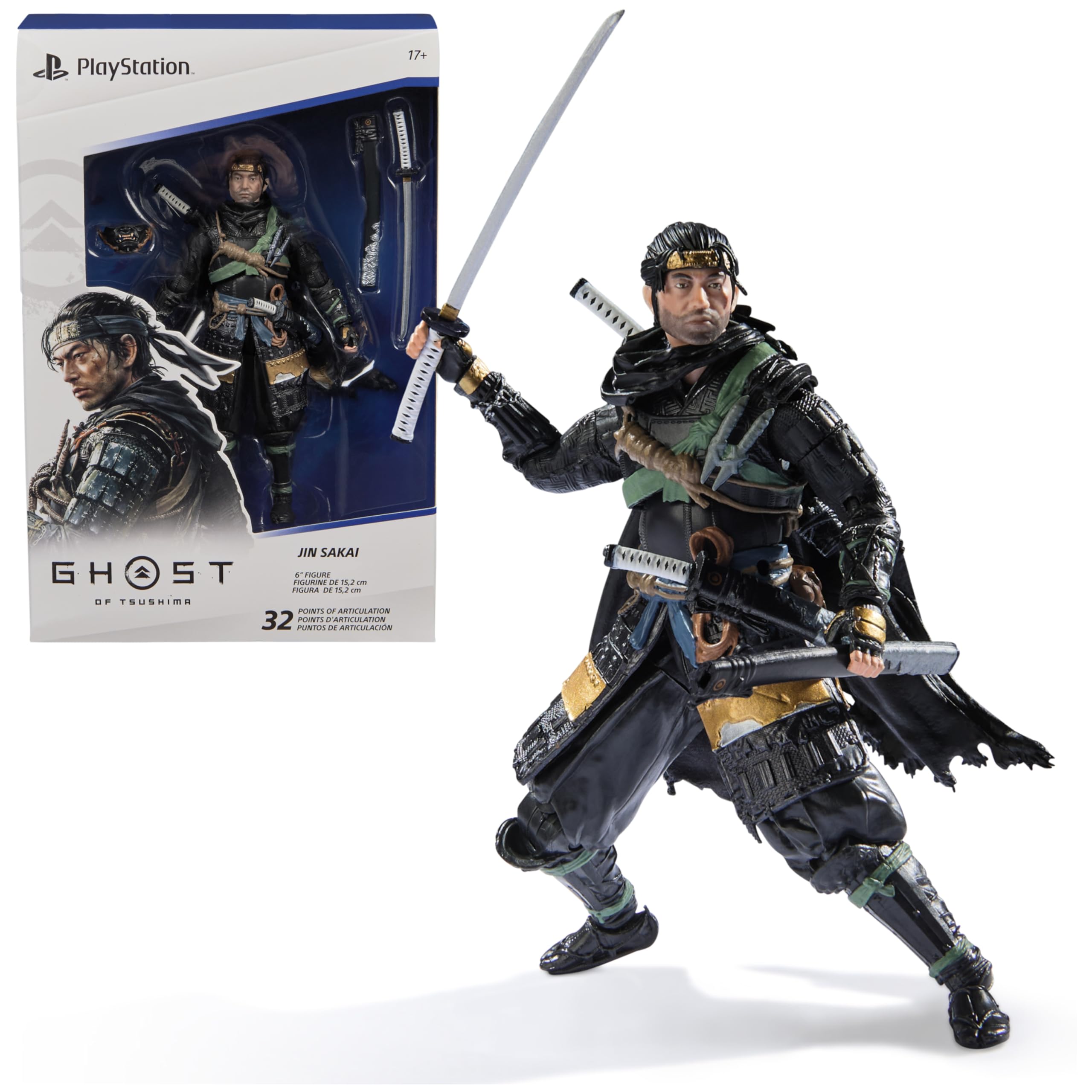 Craques Jin Sakai Ghost of Tsushima action figure with samurai sword and detailed armor for collectors