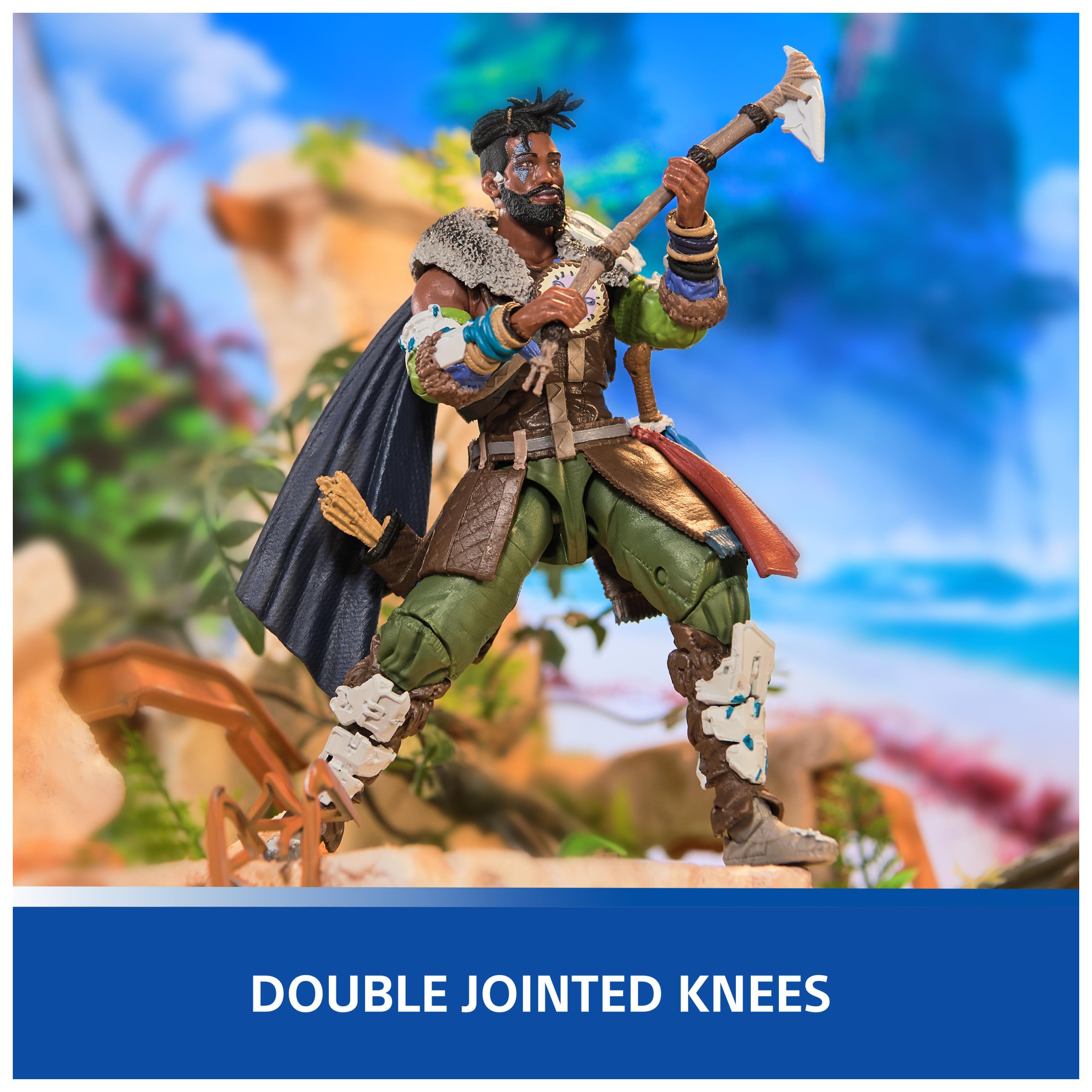 Kratos God of War Ragnarök action figure with double jointed knees holding an axe in a dynamic pose