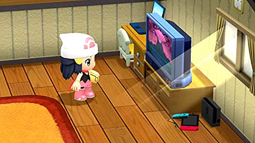 Pokémon Legends Arceus Nintendo Switch gameplay scene featuring character in a cozy room with TV and game console