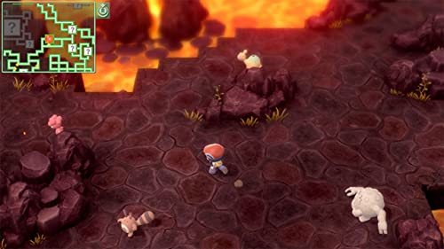 Gameplay scene from Pokémon Legends Arceus Nintendo Switch showing character exploring volcanic rocky terrain with Pokémon nearby