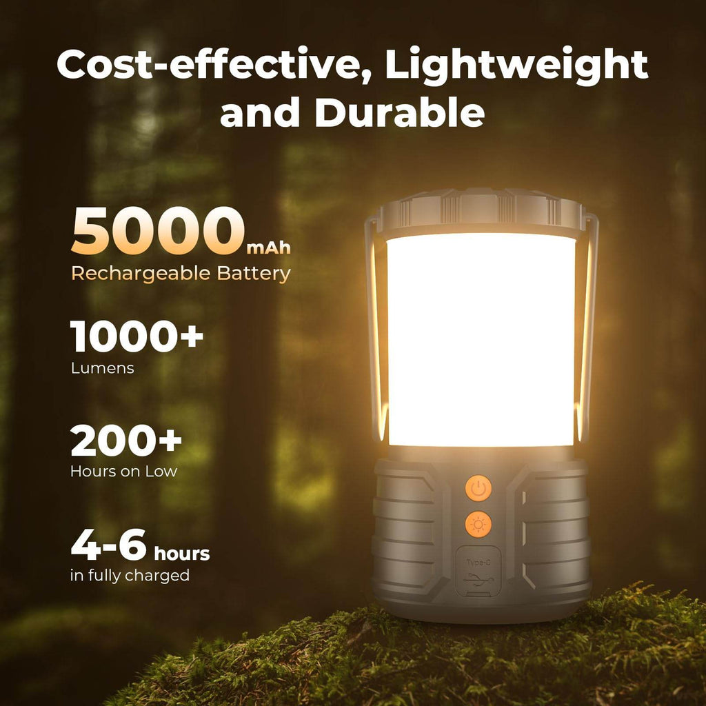 Craques rechargeable camping lanterns with 5000mAh battery, 1000 lumens, and long-lasting light