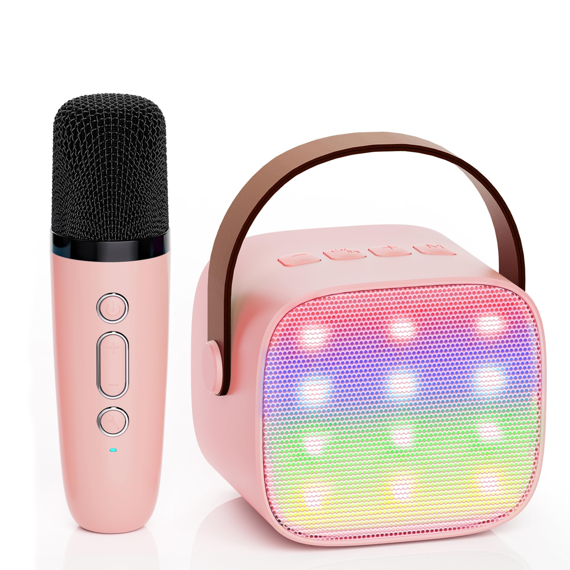 Craques pink portable karaoke machine for kids with colorful LED lights and wireless microphone