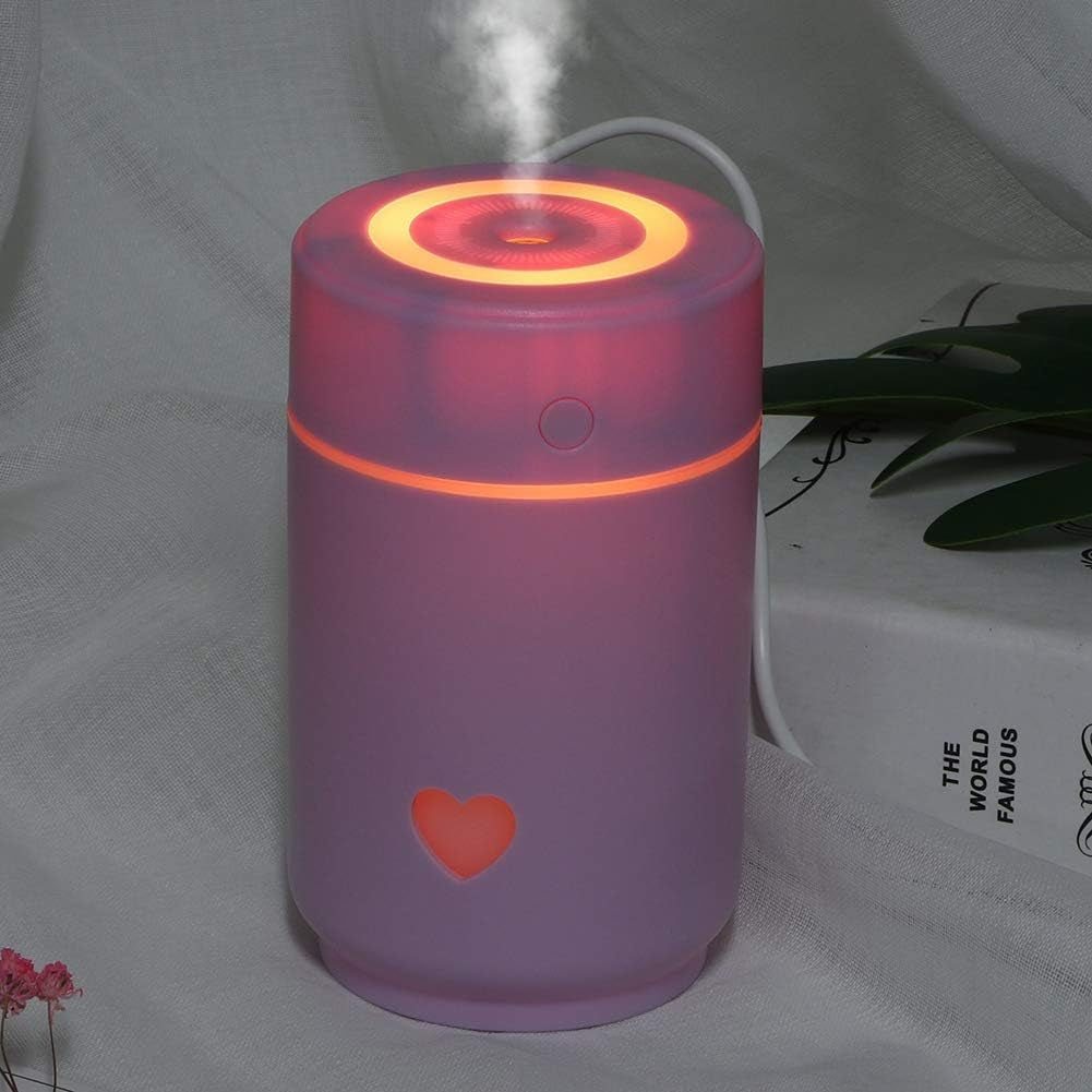 Craques portable mini humidifier for bedroom with soft pink light and heart design emitting mist