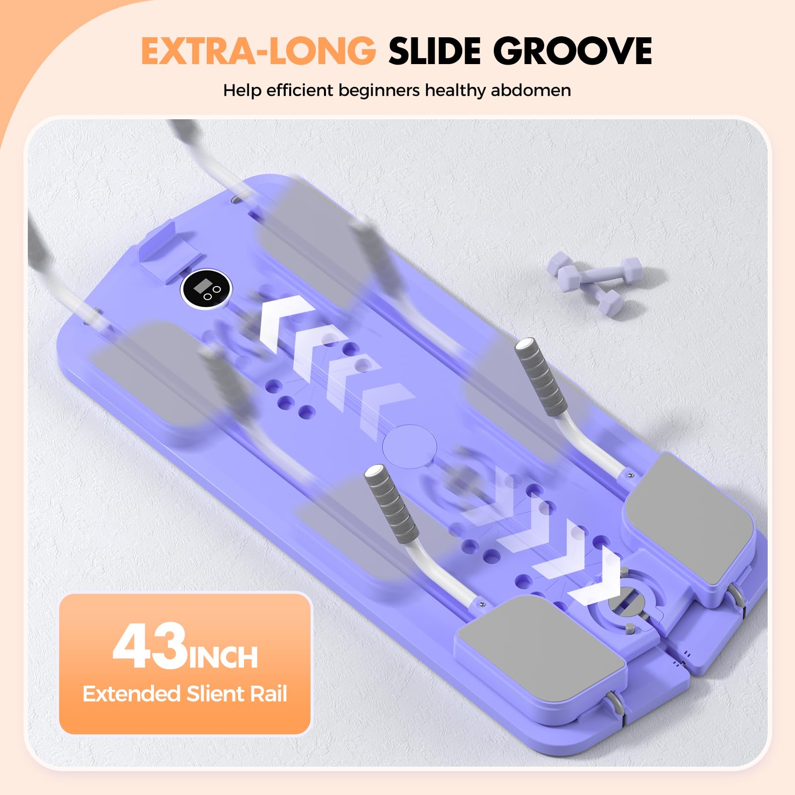 Craques portable pilates reformer machine with extra-long 43 inch slide groove and extended silent rail