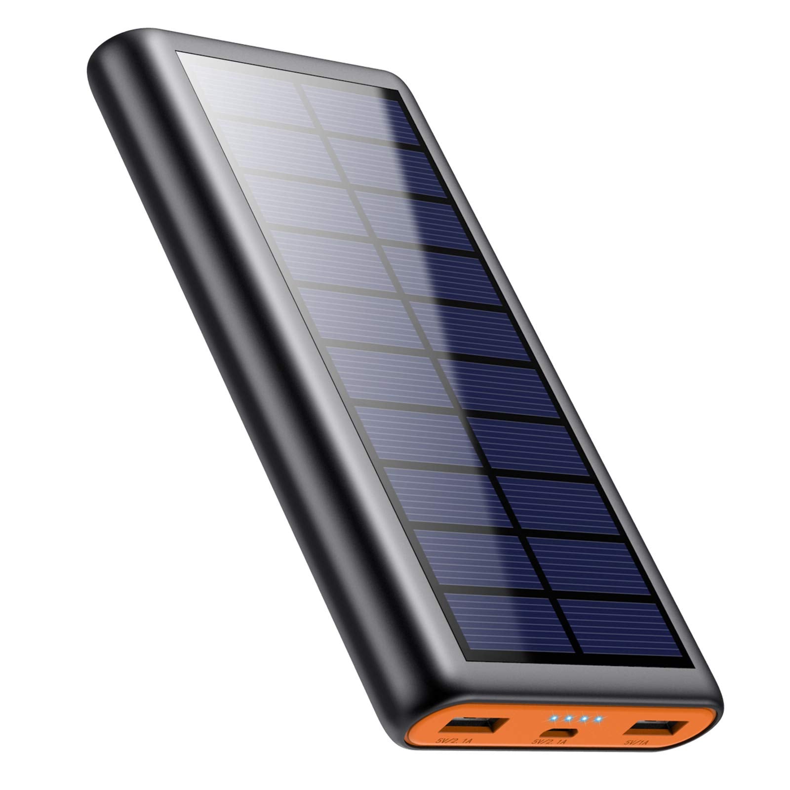 Craques portable solar charger power bank with dual USB ports and LED indicators in black