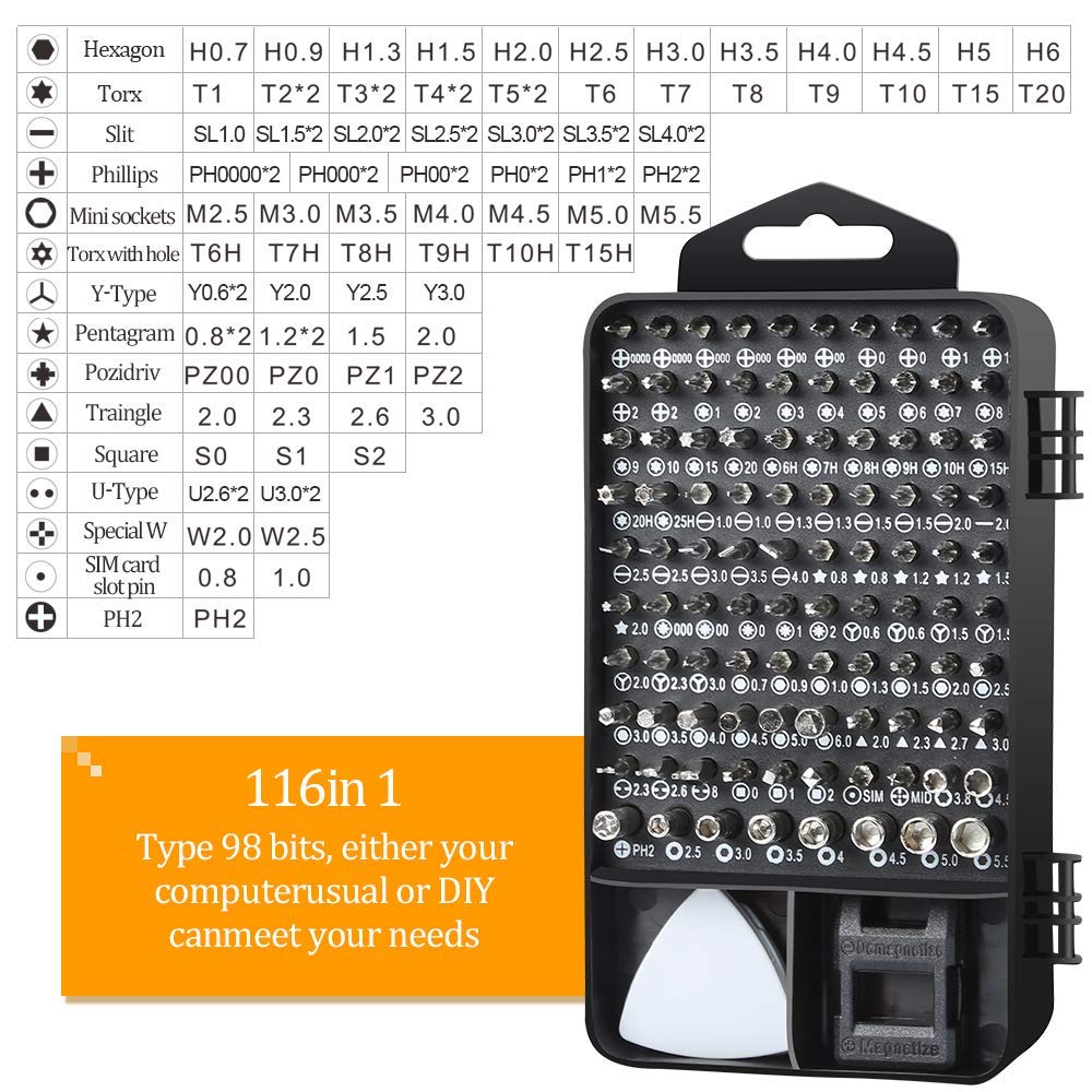 Craques 116-in-1 precision screwdriver set with 98 bits for computer and DIY repair tasks
