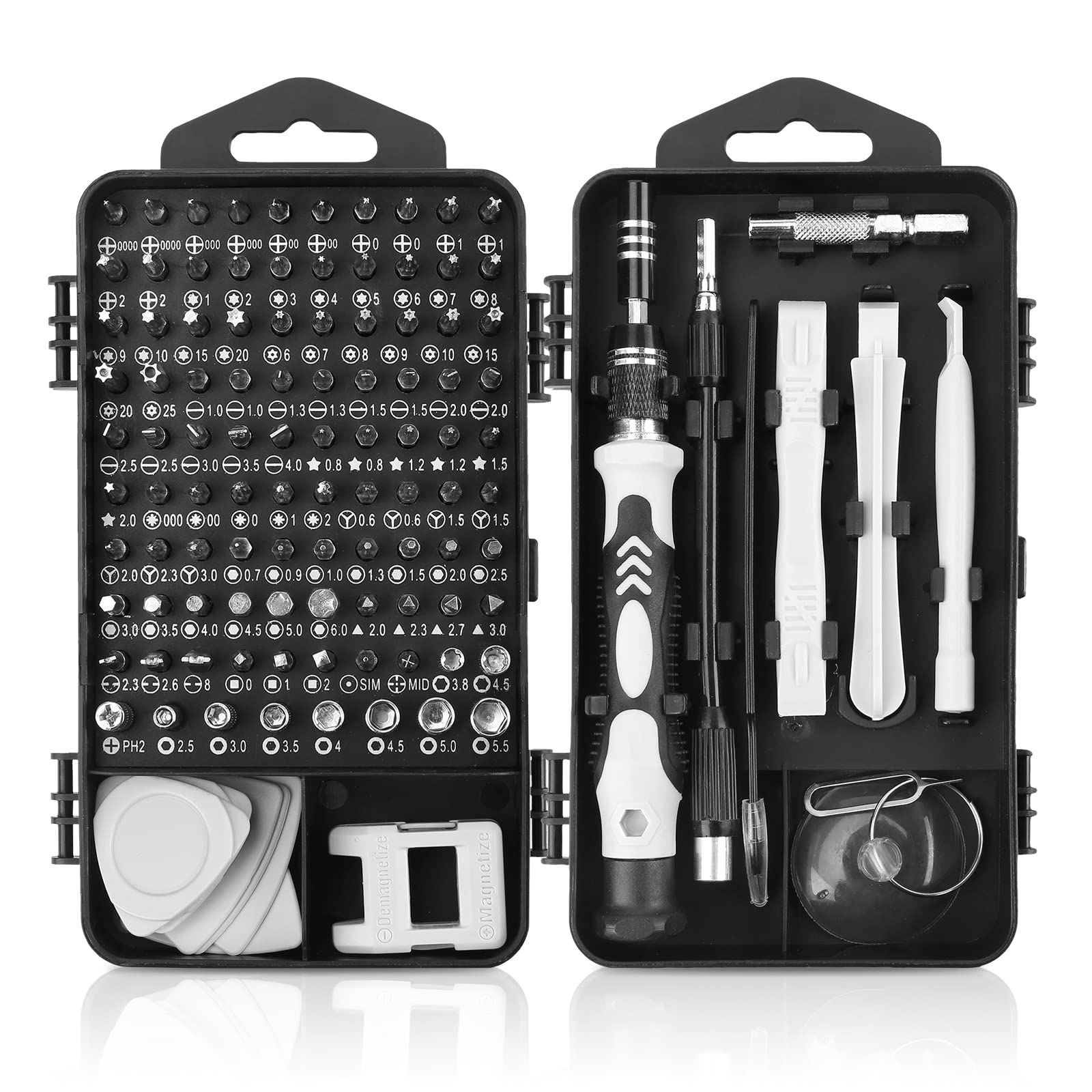 Craques precision screwdriver set with multiple bits, handles, and tools organized in a black case