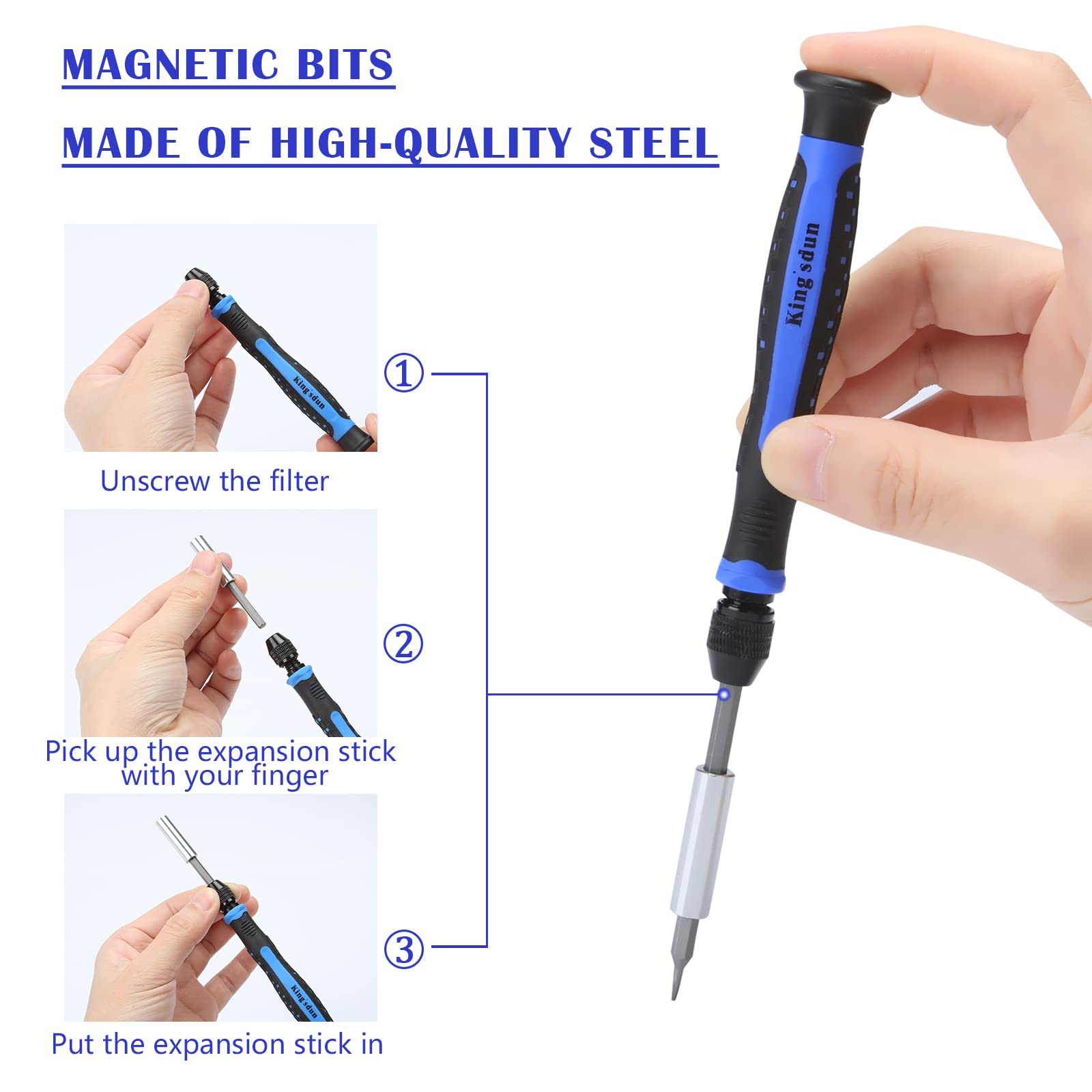 Craques precision screwdriver set with magnetic bits made of high-quality steel shown in use