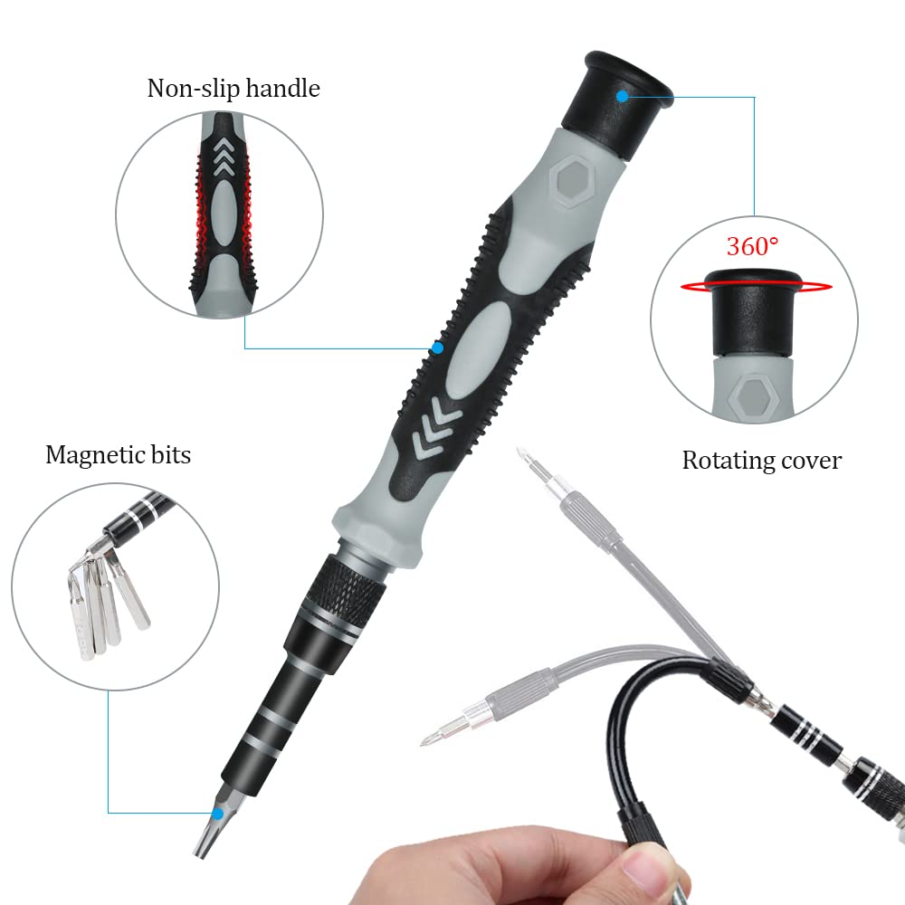craques precision screwdriver set with non-slip handle magnetic bits and 360 degree rotating cover