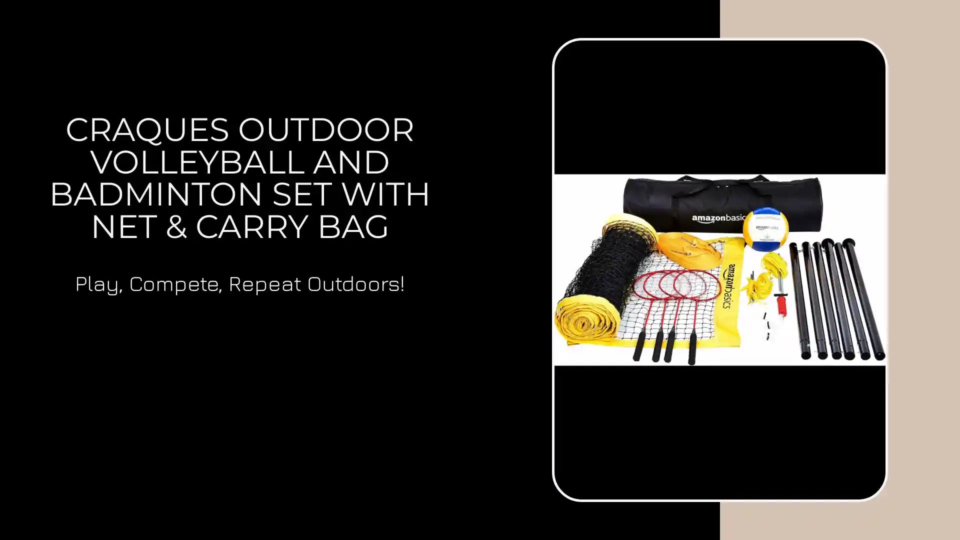 Craques Outdoor Volleyball and Badminton Set with Net &amp; Carry Bag by@Outfy