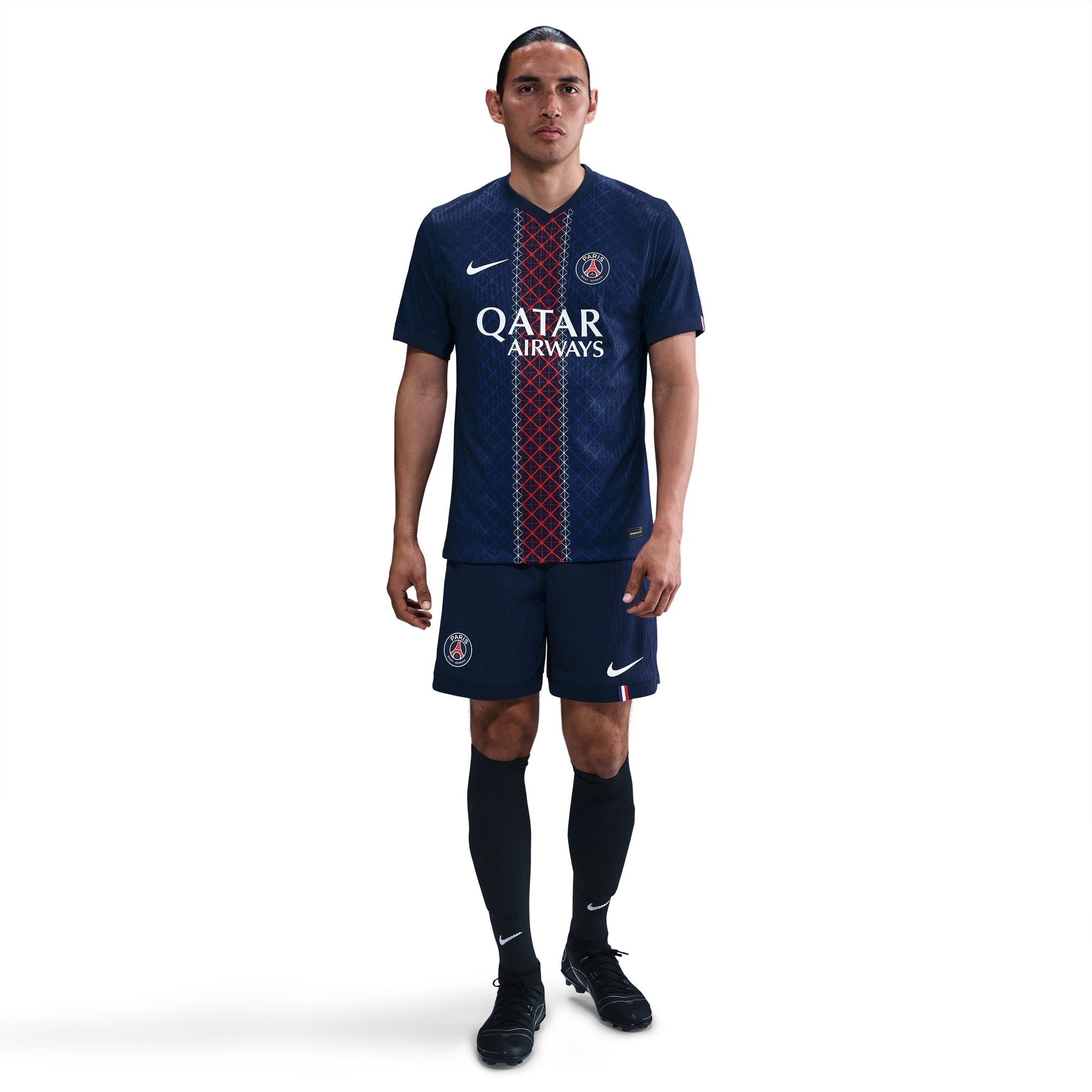 PSG 2025/26 home jersey men's in navy with embroidered logo and sponsor design for soccer fans
