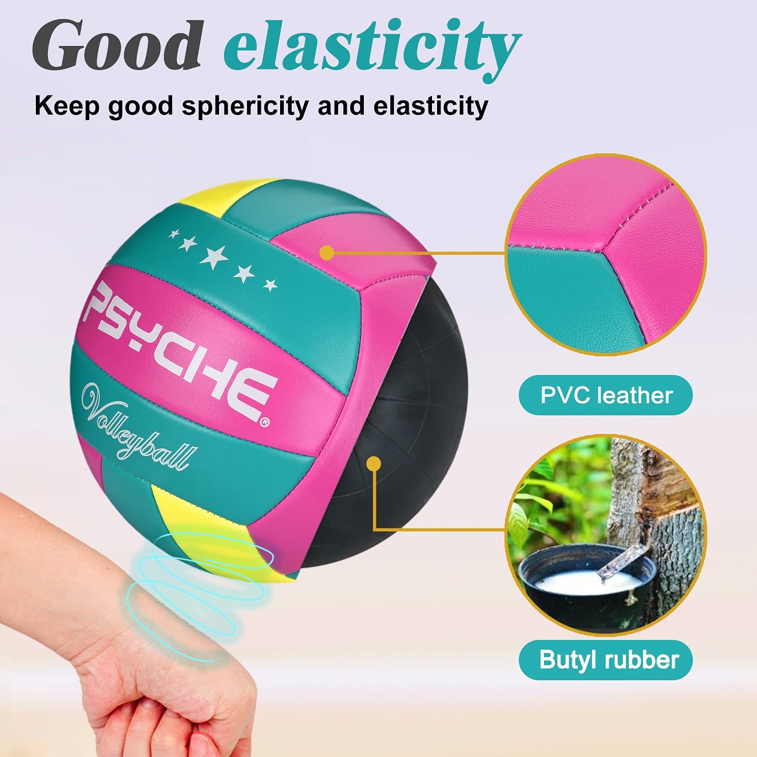 Craques official size 5 volleyball in pink teal and yellow with good elasticity and PVC leather cover